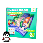 کتاب پازلی مگنتی ۲۷ تکه آموزشی طرح سبزیجات, قطعات آهنربایی پازل سبزیجات, کودک در حال بازی با کتاب پازل مگنتی, صفحه بازی کتاب پازلی آهنربایی, چیدمان قطعات مگنتی سبزیجات