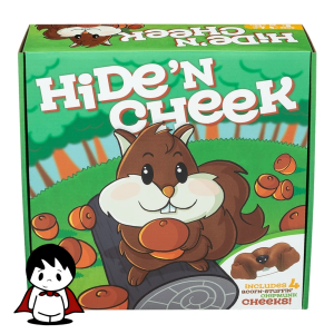 جعبه بازی فکری Hiden Cheek با تصویر سنجاب و محتویات بازی شامل ماسک و بلوط