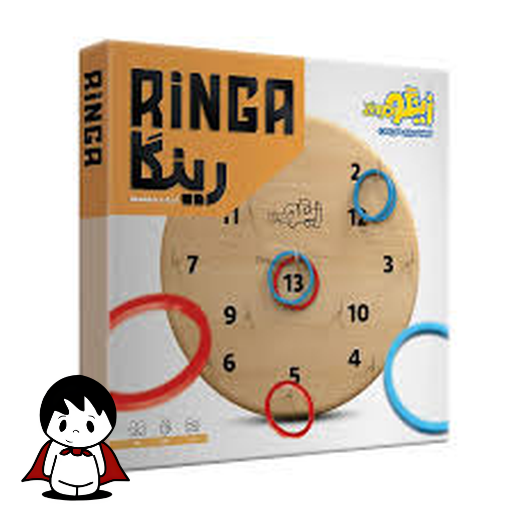 صفحه بازی فکری رینگا زینگو با میلههای قرار گرفته روی آن، در کنار حلقههای رنگی که به صورت استراتژیک چیده شدهاند. تصویر حس یک رقابت ذهنی هوشمندانه و مدرن را روی یک پسزمینه روشن منتقل میکند.