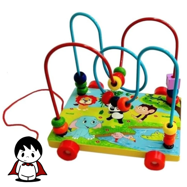 بازی آموزشی مهره و میله کای وای طرح حیوانات | اسباب بازی چوبی کشیدنی برای کودکان نوپا | ماز حرکتی مهره طرح حیوانات