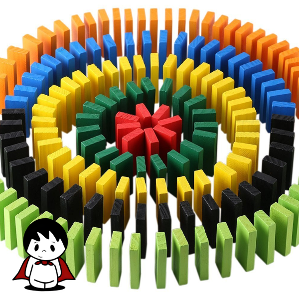 دومینو ۳۰۰ قطعه رنگی، بازی فکری کودک، چیدمان دومینو، پله تغییر مسیر، دومینو رنگارنگ تعادلی