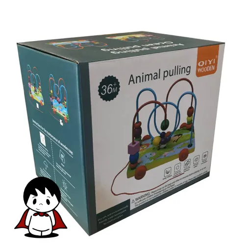 بازی آموزشی مهره و میله کای وای طرح حیوانات | اسباب بازی چوبی کشیدنی برای کودکان نوپا | ماز حرکتی مهره طرح حیوانات