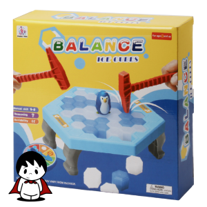 بازی آموزشی بالانس مدل پینگو با قطعات رنگی روی پایه, کودک در حال بازی با اسباب بازی تعادلی پنگوئن, جعبه بازی فکری بالانس پینگو